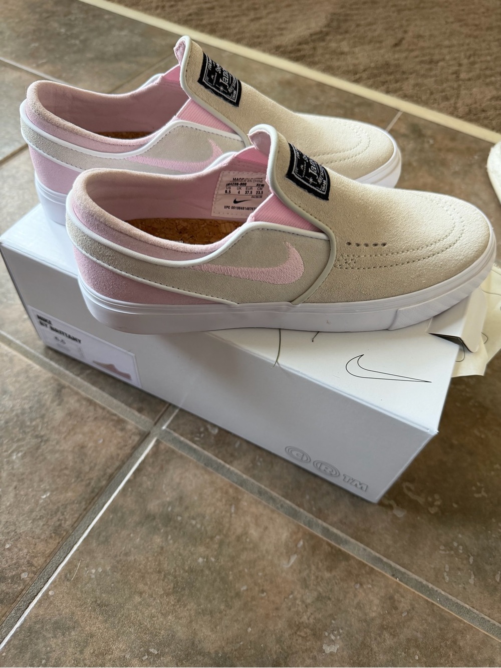 New in Box. Nike Women's Slip-On Sneakers in Tan and Pink size 6.5